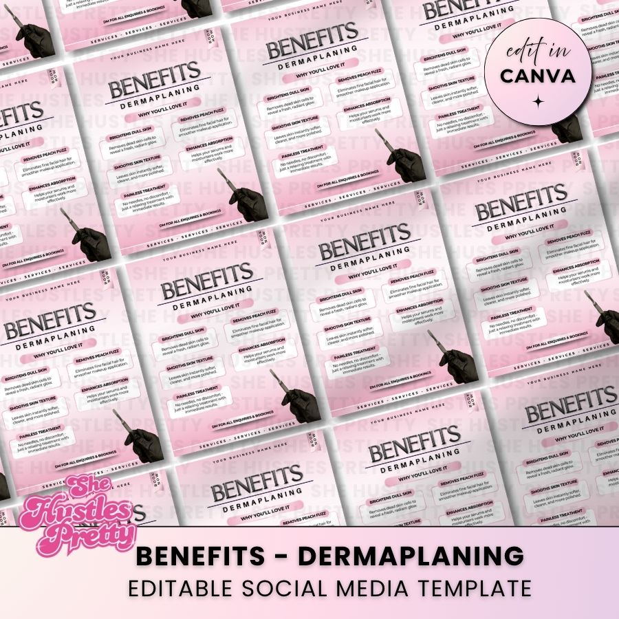 Dermaplaning Benefits Template for Social Media | White & Pink | For Beauty Professionals