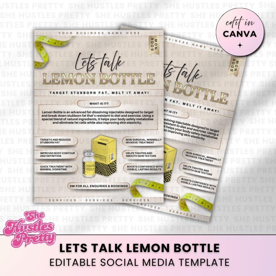 Lemon Bottle Template for Social Media | Golden Nude | For Aestheticians