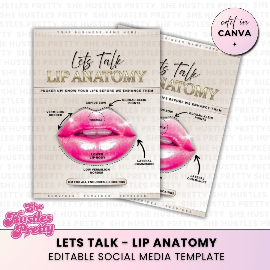 Lip Anatomy Template for Social Media | Golden Nude | For SPMU or Aesthetician