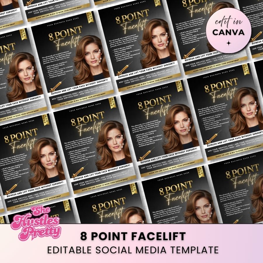 8 Point Face Lift Anti-Wrinkle Template for Social Media | Black & Gold | For Aestheticians