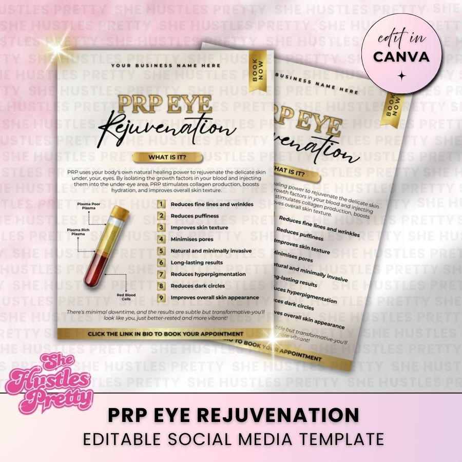 PRP Eye Rejuvenation Social Media Template | Beige & Gold Luxe | For Aestheticians