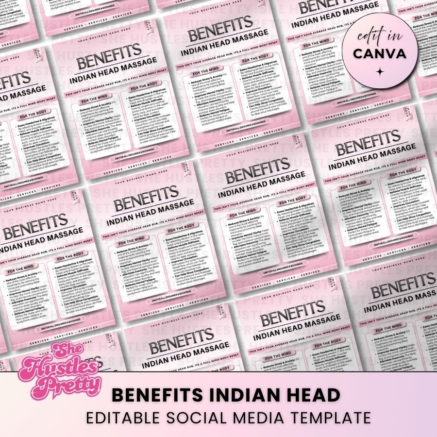 Benefits Indian Head Massage for Social Media | White & Pink | For Massage Therapists