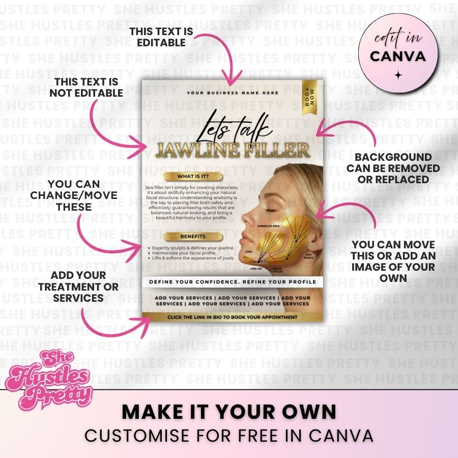 Jawline Filler Template for Social Media | Beige & Gold Luxe | For Aestheticians