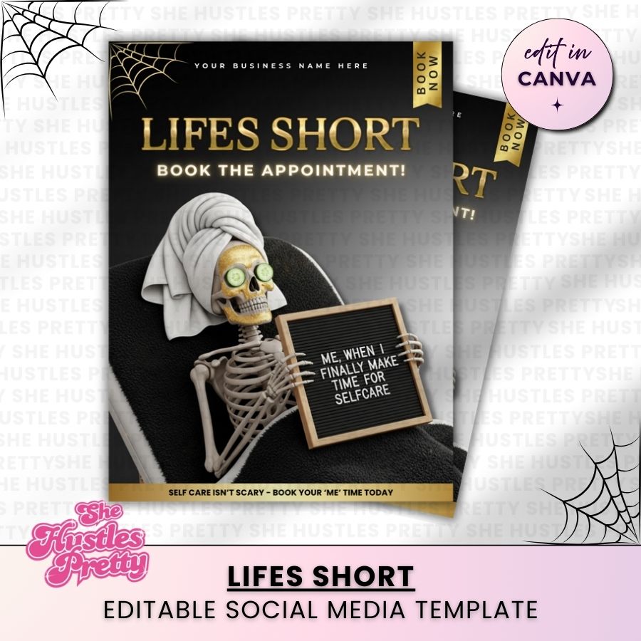 Lifes Short Funny Halloween Social Media | Black & Gold | For Beauty Professionals