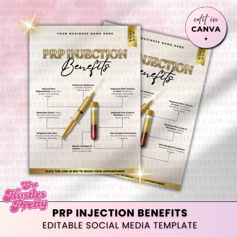 PRP Injection Benefits Social Media Template | Beige & Gold Luxe | For Aestheticians