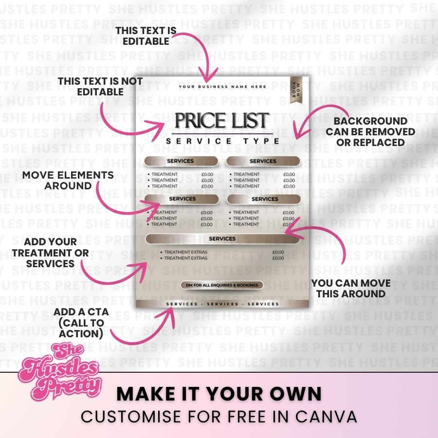 Price List Template for Social Media | Smokey Beige | For Beauty Professionals