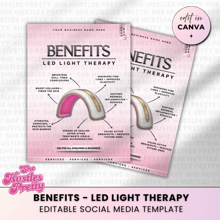 Benefits of LED Light Therapy Template for Social Media | White & Pink | For Beauty Professionals