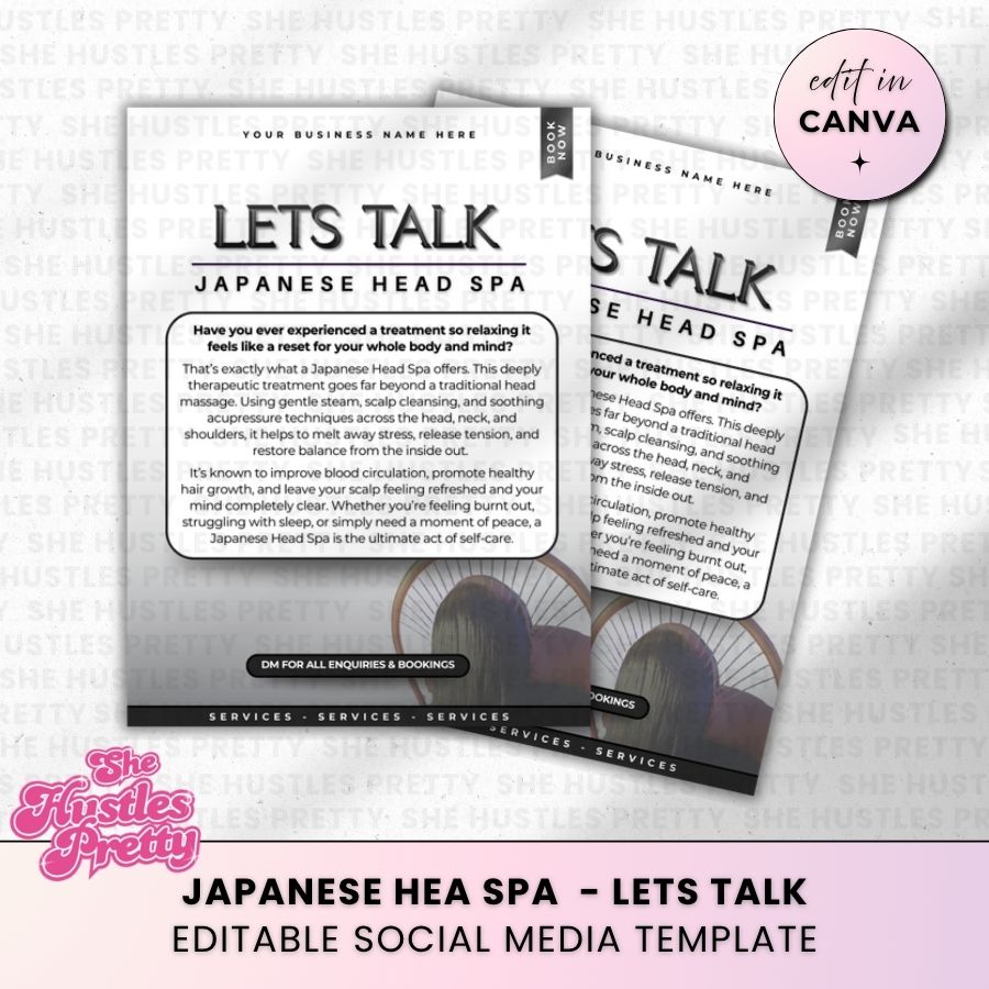 Let's Talk Japanese Head Spa Post for Social Media | Monochrome | For Massage Therapists