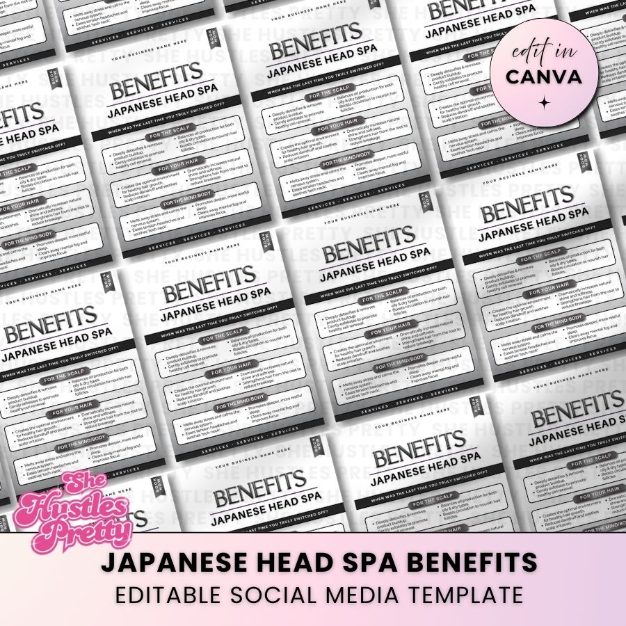 Japanese Head Spa Benefits for Social Media | Monochrome | For Massage Therapists