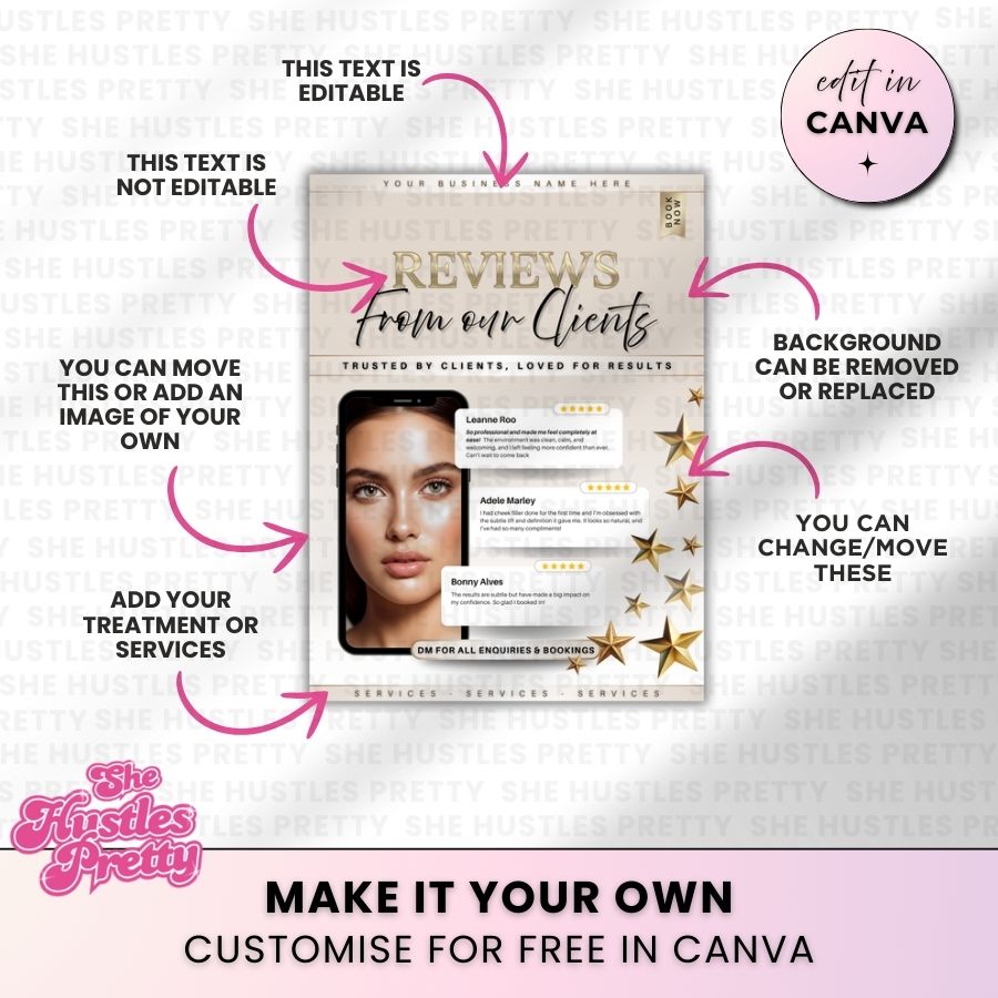 Client Review Template for Social Media | Golden Nude | For Beauty Professionals