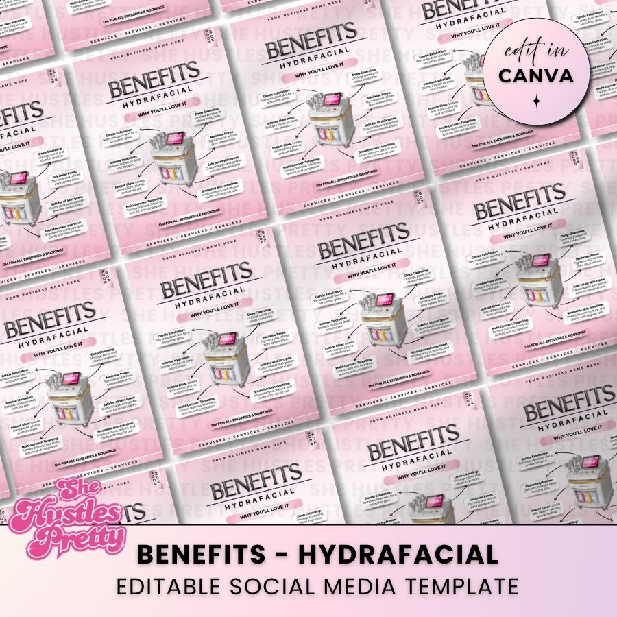 HydraFacial Benefits Template for Social Media | White & Pink | For Beauty Professionals