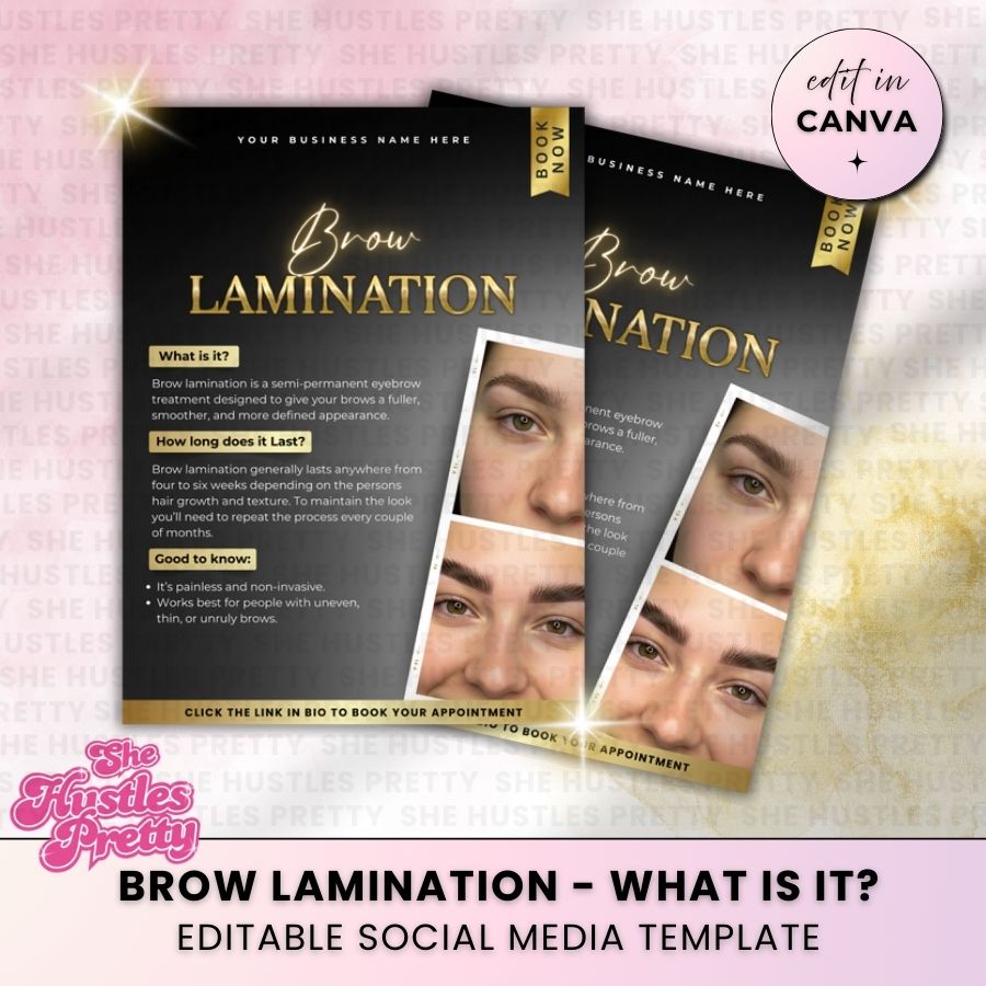Brow Lamination - What is it? | Social Media Templates | Black & Gold Luxe