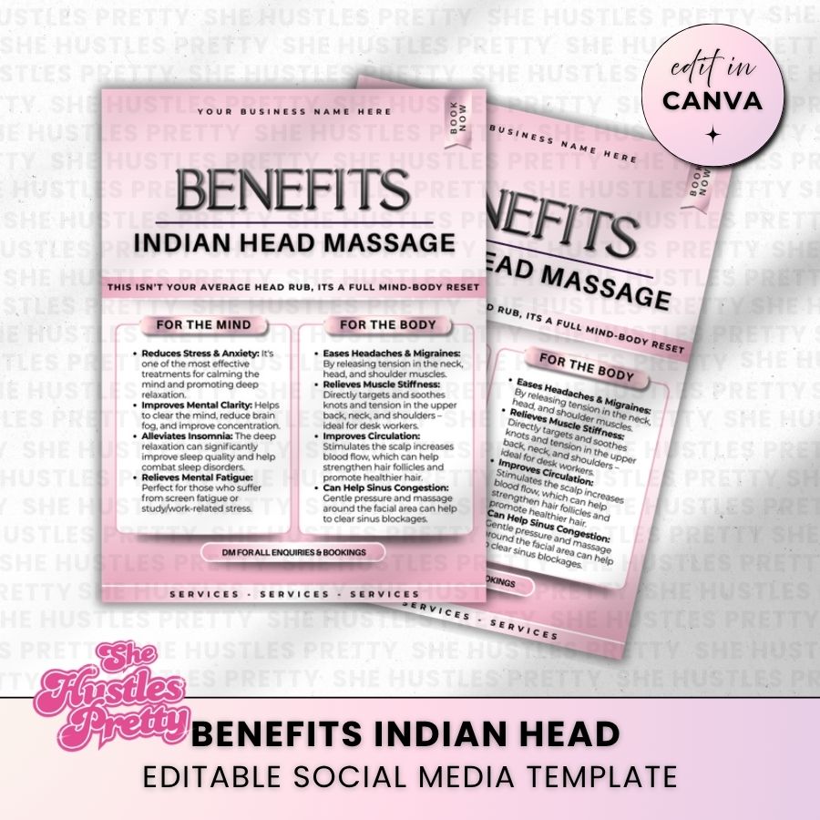 Benefits Indian Head Massage for Social Media | White & Pink | For Massage Therapists