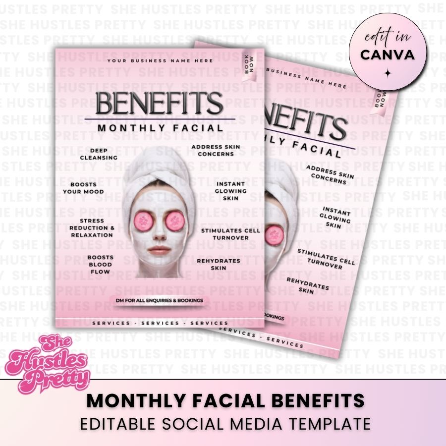 Monthly Facial Benefits Template for Social Media | White & Pink | For Skincare Specialists