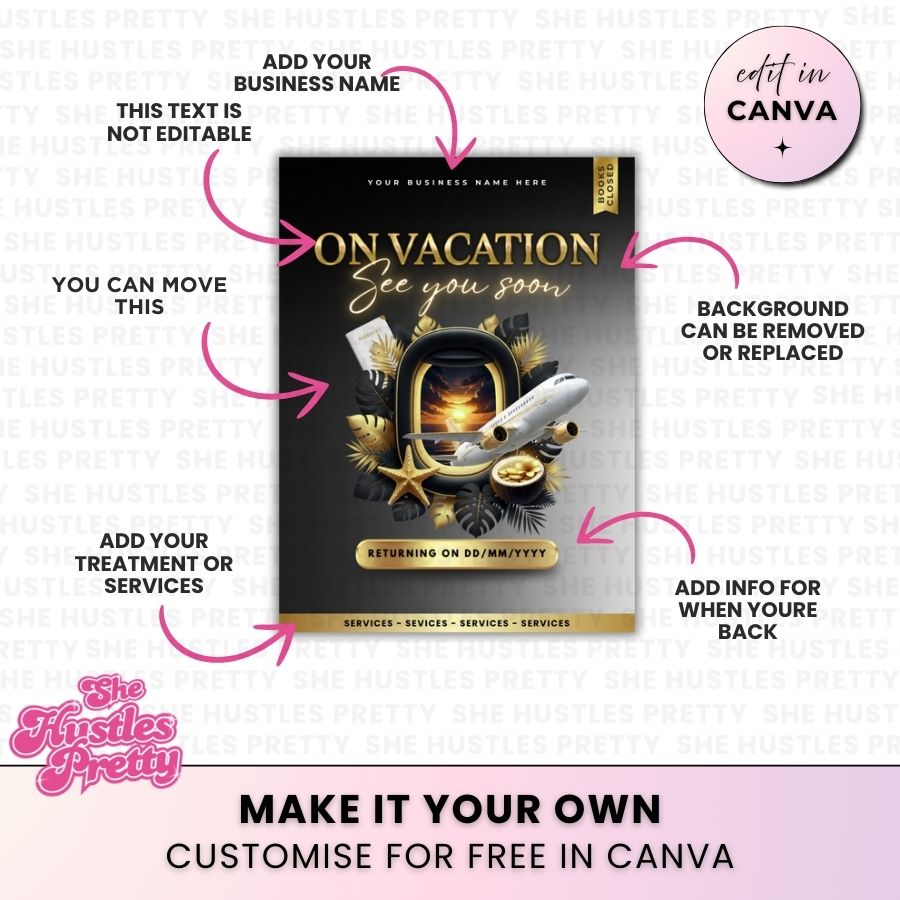 Out of Office Vacation Template for Social Media | Black & Gold | For Beauty Professionals