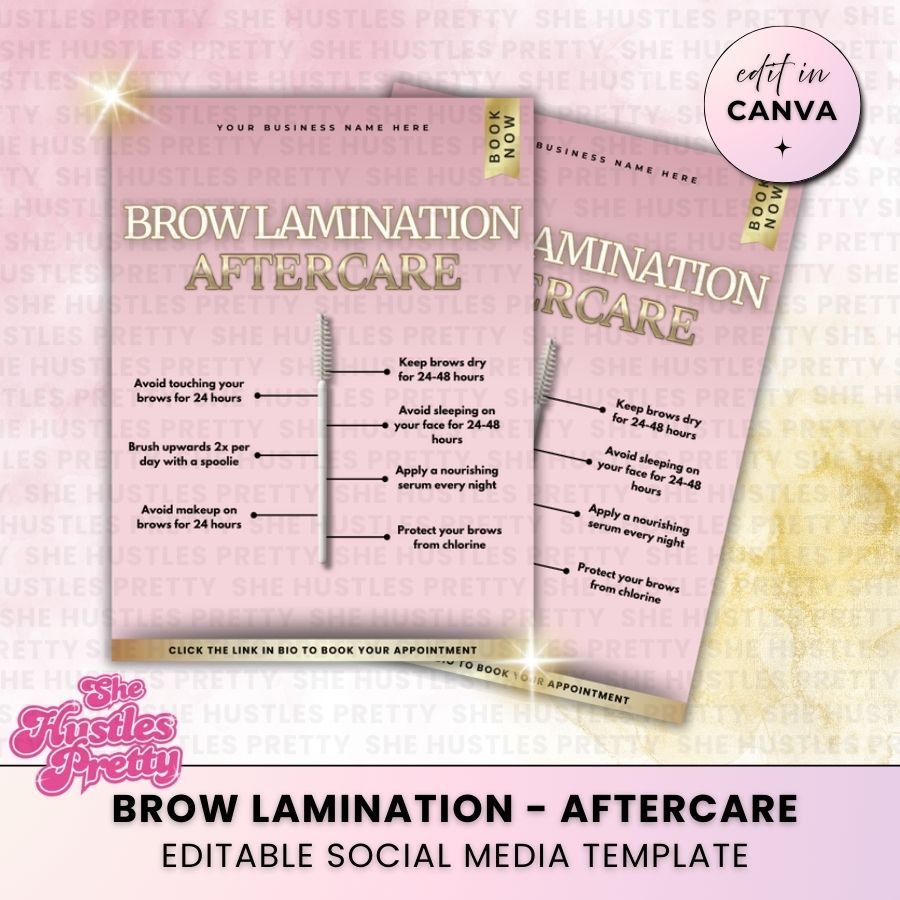 Brow Lamination - Aftercare | Social Media Templates | Baby Pink & Gold 