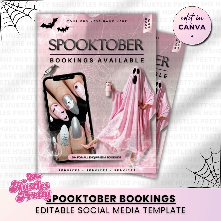 Spooktober Halloween Template for Social Media | White & Pink | For Nail Technicians