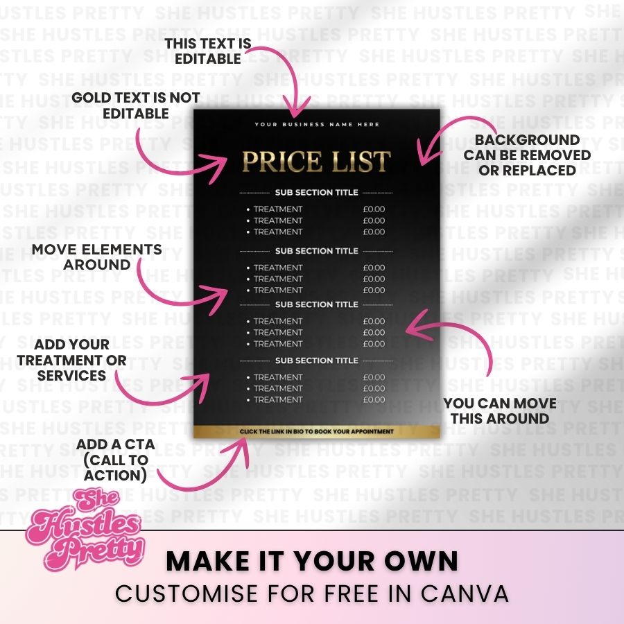 Price List Template for Social Media | Black & Gold | For Beauty Professionals