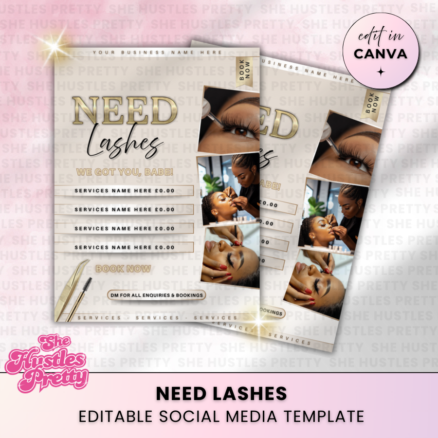Need Lashes Template for Social Media | Golden Nude | For Lash Technicians