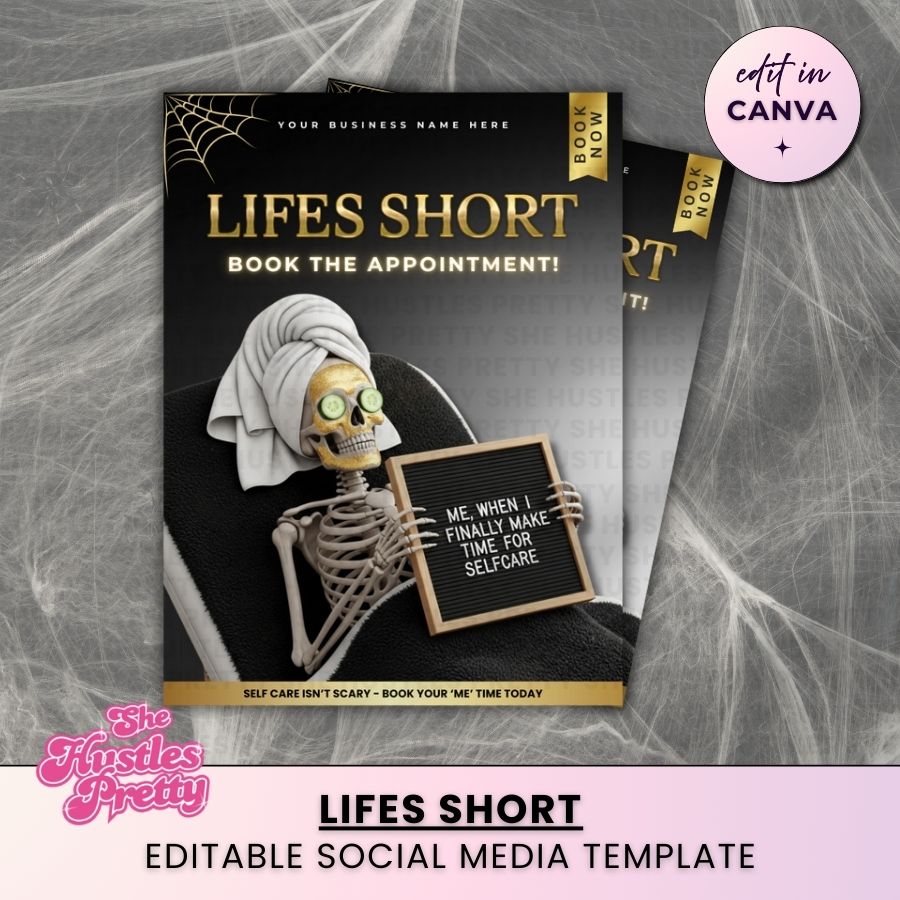 Lifes Short Funny Halloween Social Media | Black & Gold | For Beauty Professionals
