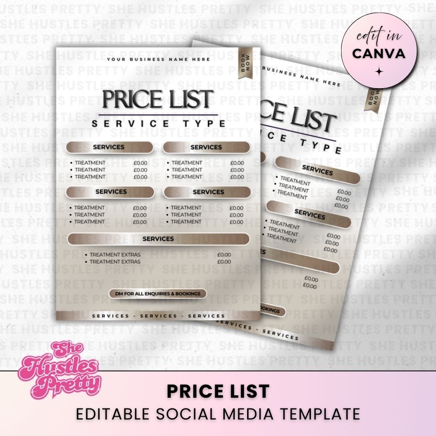 Price List Template for Social Media | Smokey Beige | For Beauty Professionals