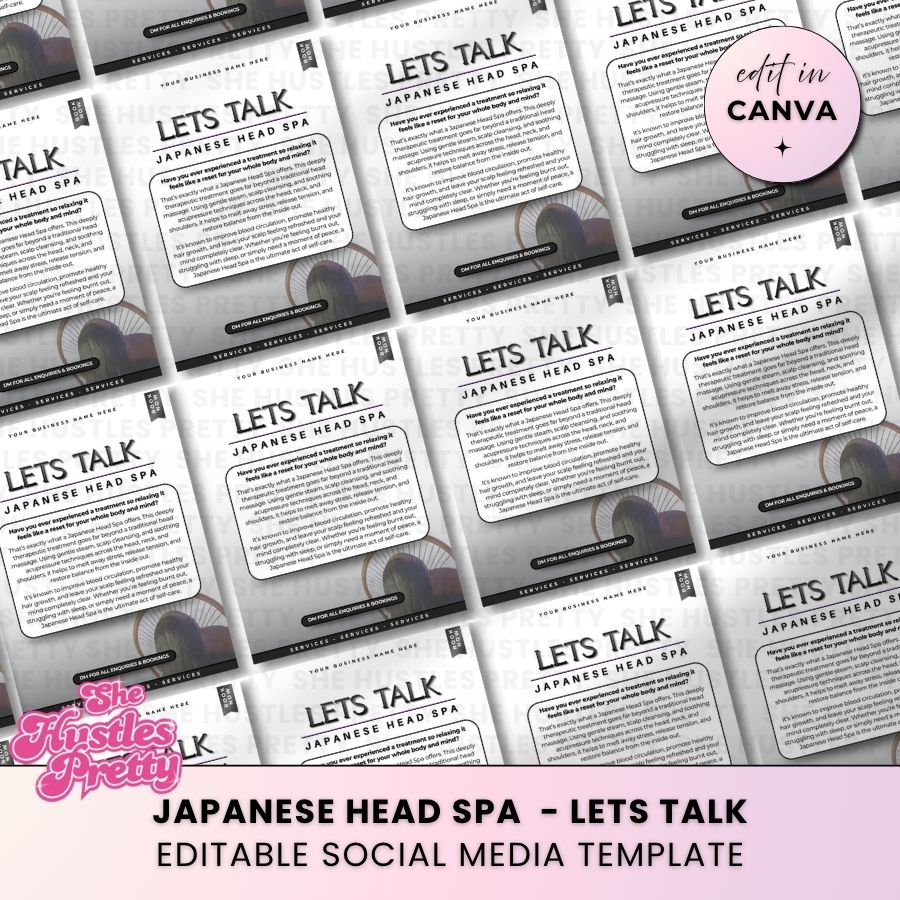 Let's Talk Japanese Head Spa Post for Social Media | Monochrome | For Massage Therapists