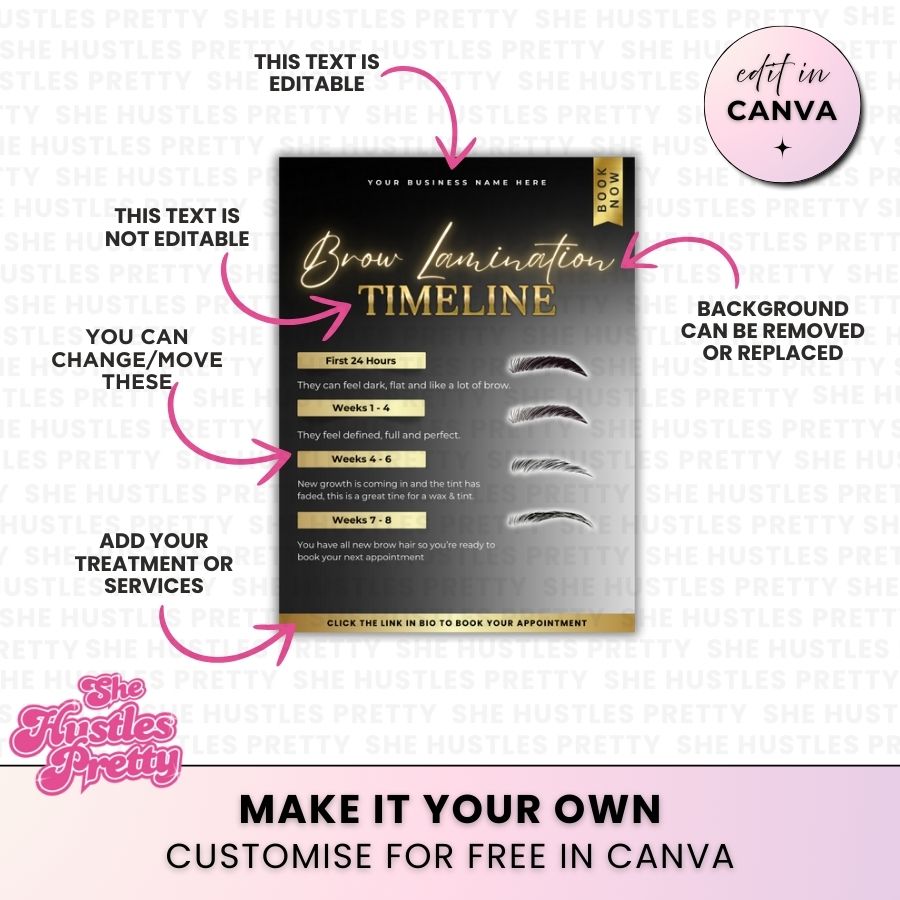 Brow Lamination - Timeline | Social Media Templates | Black & Gold Luxe