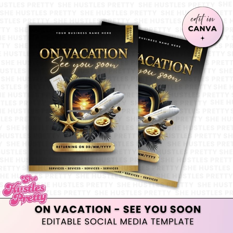 Out of Office Vacation Template for Social Media | Black & Gold | For Beauty Professionals