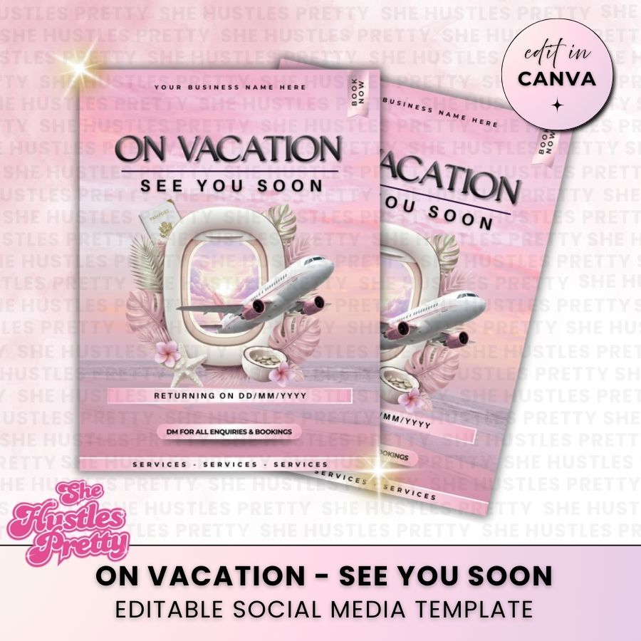 Out of Office Vacation Template for Social Media | White & Pink | For Beauty Professionals