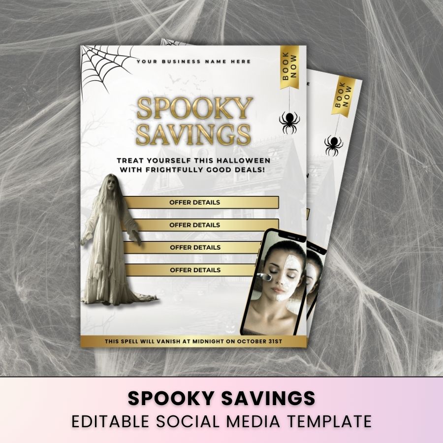 Spooky Savings Halloween Template | White & Gold | For Beauty Professionals