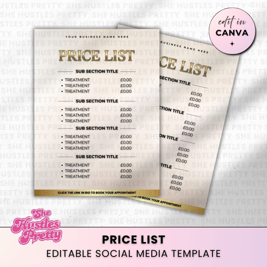 Price List Template for Social Media | Beige & Gold | For Beauty Professionals