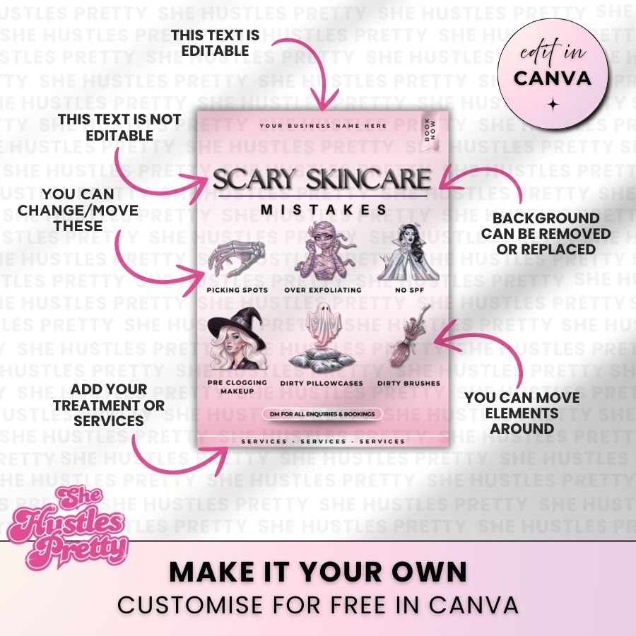 Spooky Skincare Mistakes Template for Social Media | White & Pink | For Skincare Specialists