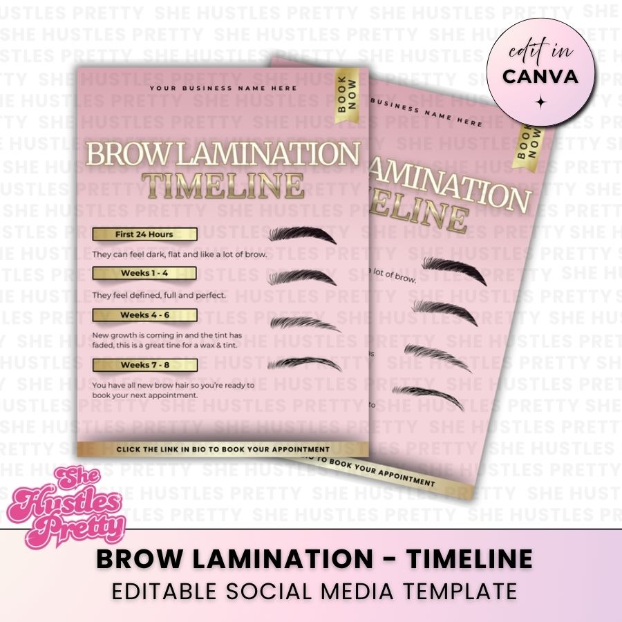 Brow Lamination - Timeline | Social Media Templates | Baby Pink & Gold