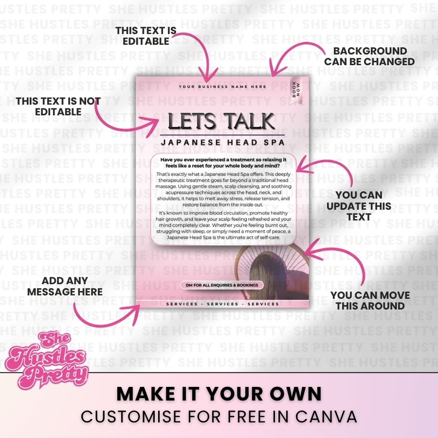 Let's Talk Japanese Head Spa Post for Social Media | White & Pink | For Massage Therapists