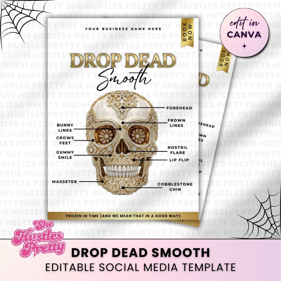 Drop Dead Smooth Botox Halloween Social Media | White & Gold | For Aestheticians