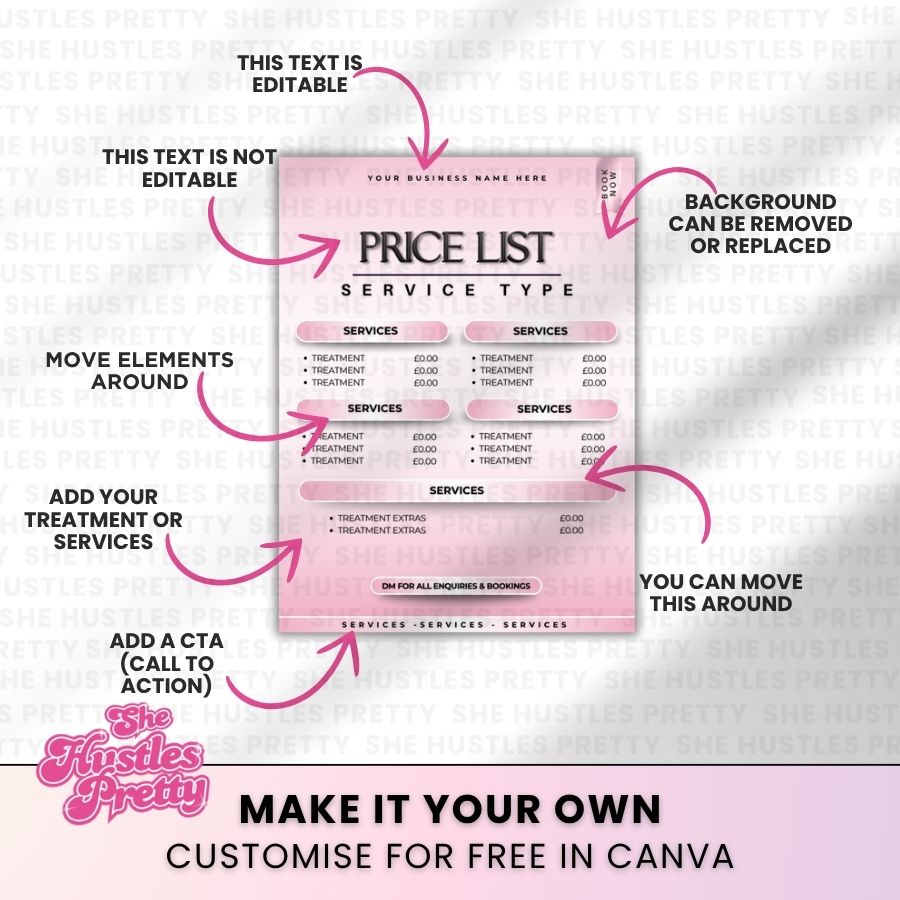 Price List Template for Social Media | White & Pink | For Beauty Professionals