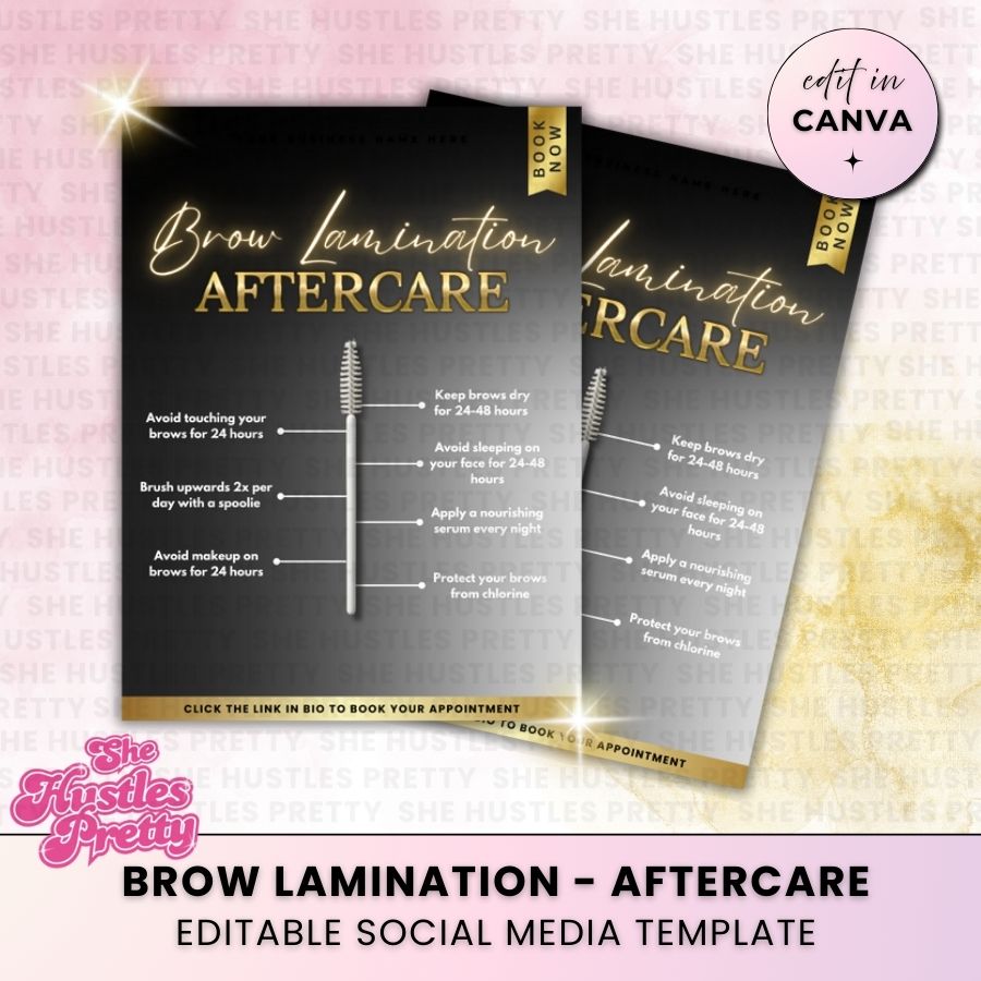 Brow Lamination - Aftercare | Social Media Templates | Black & Gold Luxe