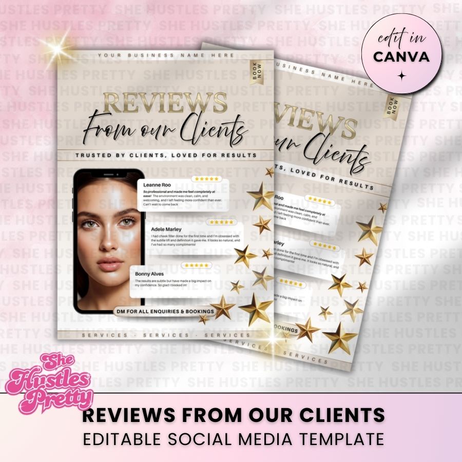 Client Review Template for Social Media | Golden Nude | For Beauty Professionals