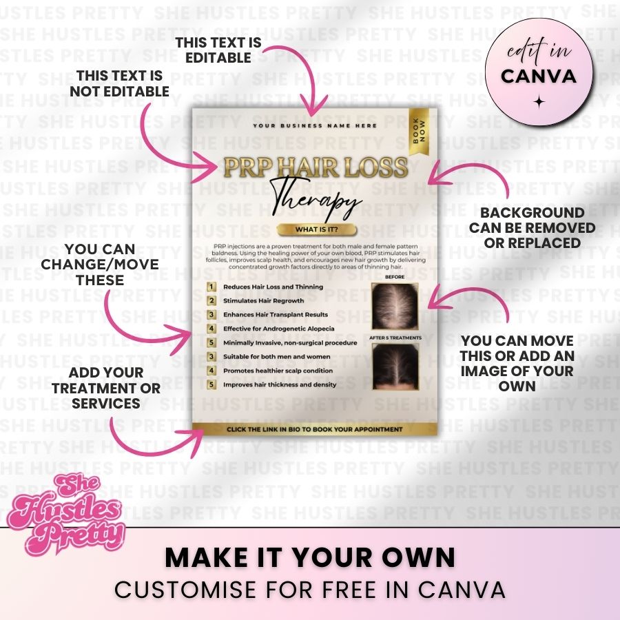 PRP Hair Loss Therapy Social Media Template | Beige & Gold Luxe | For Aestheticians