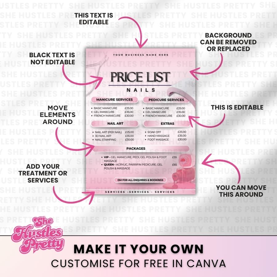 Nail Price List Template for Social Media | White & Pink | For Nail Technicians