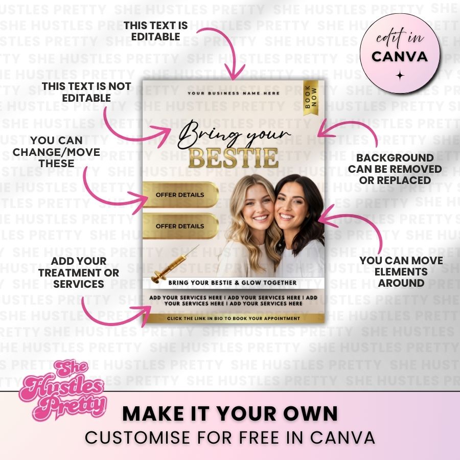 Bring your Bestie Template for Social Media | Beige & Gold | For Beauty Professionals