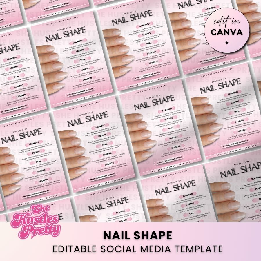 Nail Shapes Template for Social Media | White & Pink | For Nail Technicians