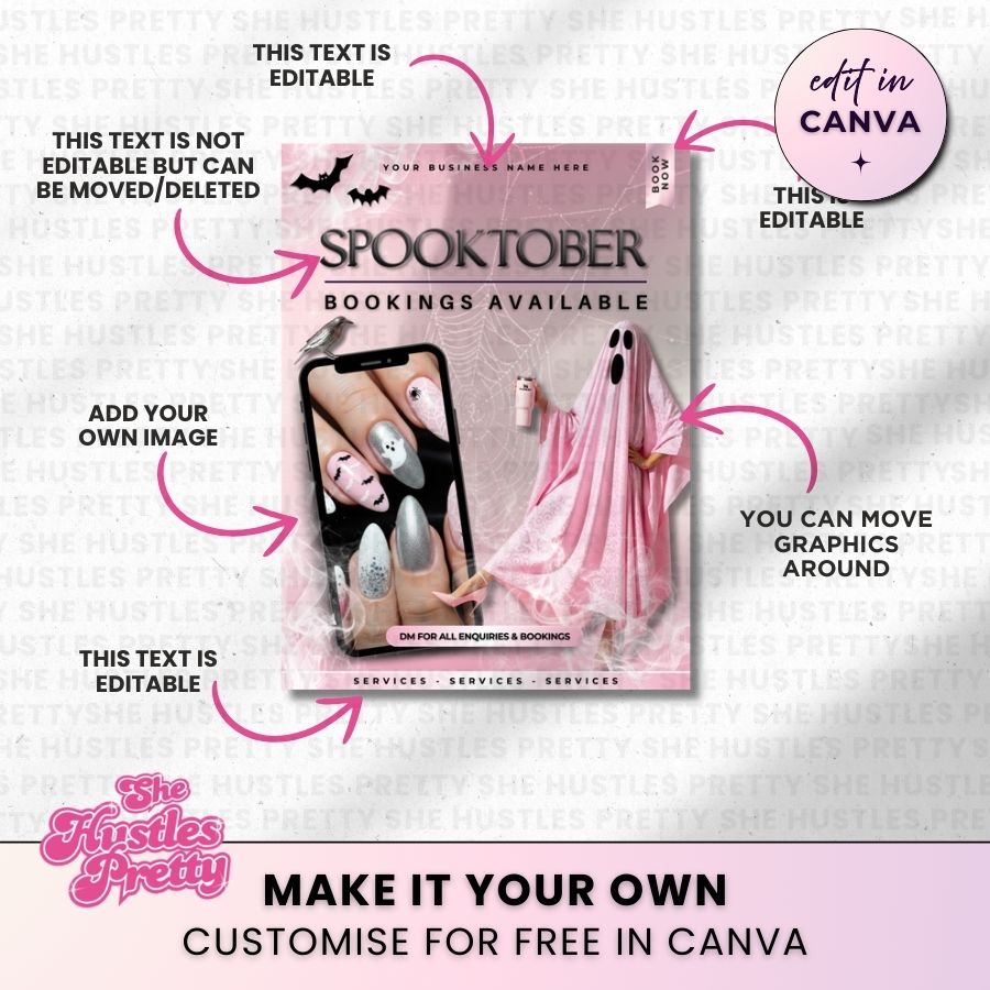 Spooktober Halloween Template for Social Media | White & Pink | For Nail Technicians
