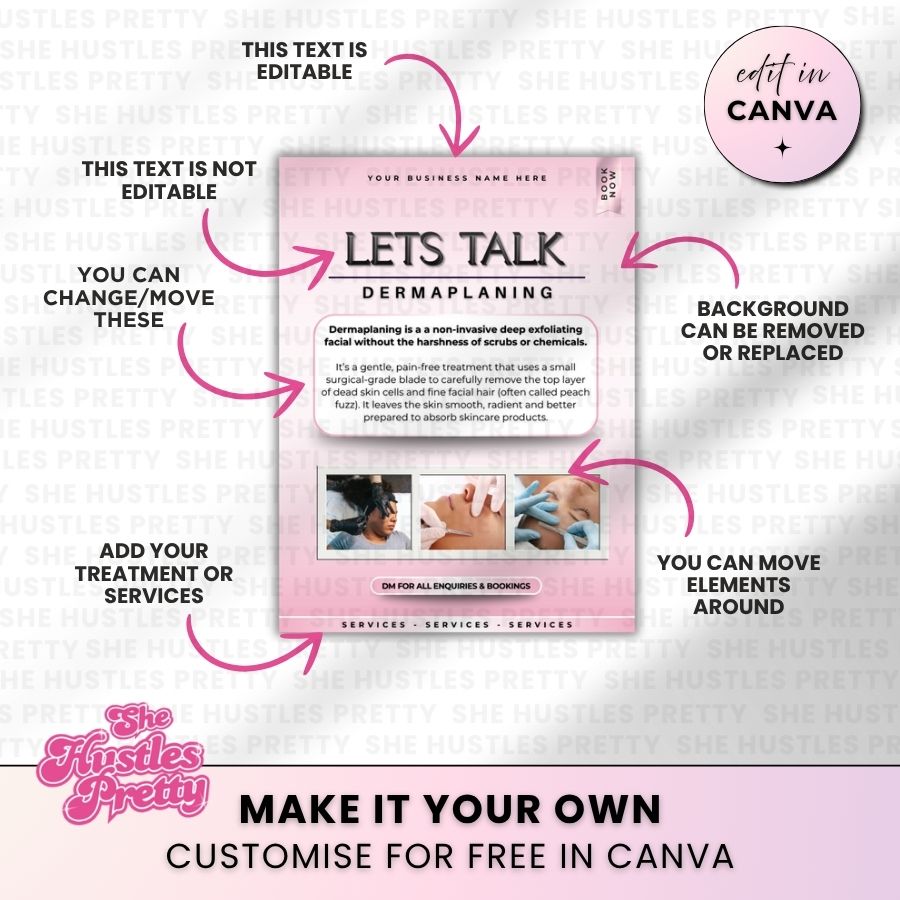 Let's talk Dermaplaning Template for Social Media | White & Pink | For Beauty Professionals