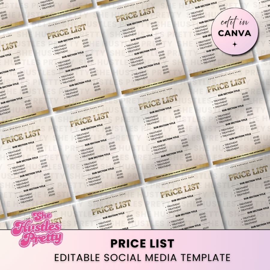 Price List Template for Social Media | Beige & Gold | For Beauty Professionals