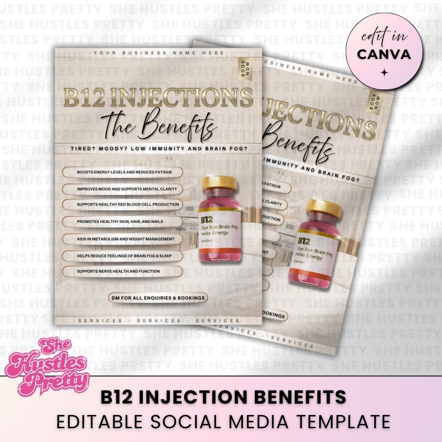 B12 Injection Benefits Social Media Template | Golden Nude | For Aestheticians