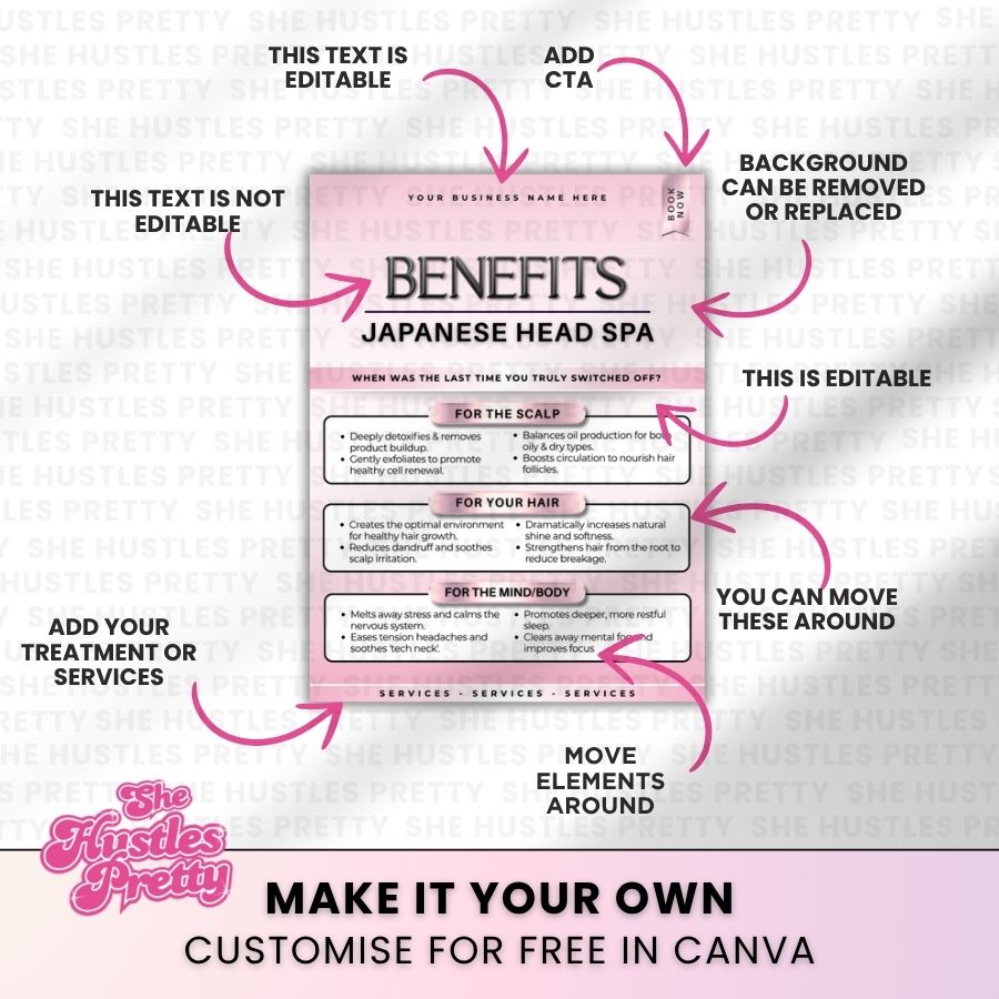 Japanese Head Spa Benefits for Social Media | White & Pink | For Massage Therapists