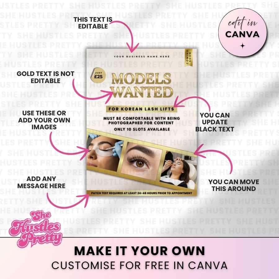Korean Lash Lift x 5 Posts | Social Media Marketing for Lash Artist | Beige & Gold Luxe