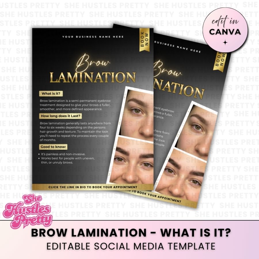 Brow Lamination - What is it? | Social Media Templates | Black & Gold Luxe