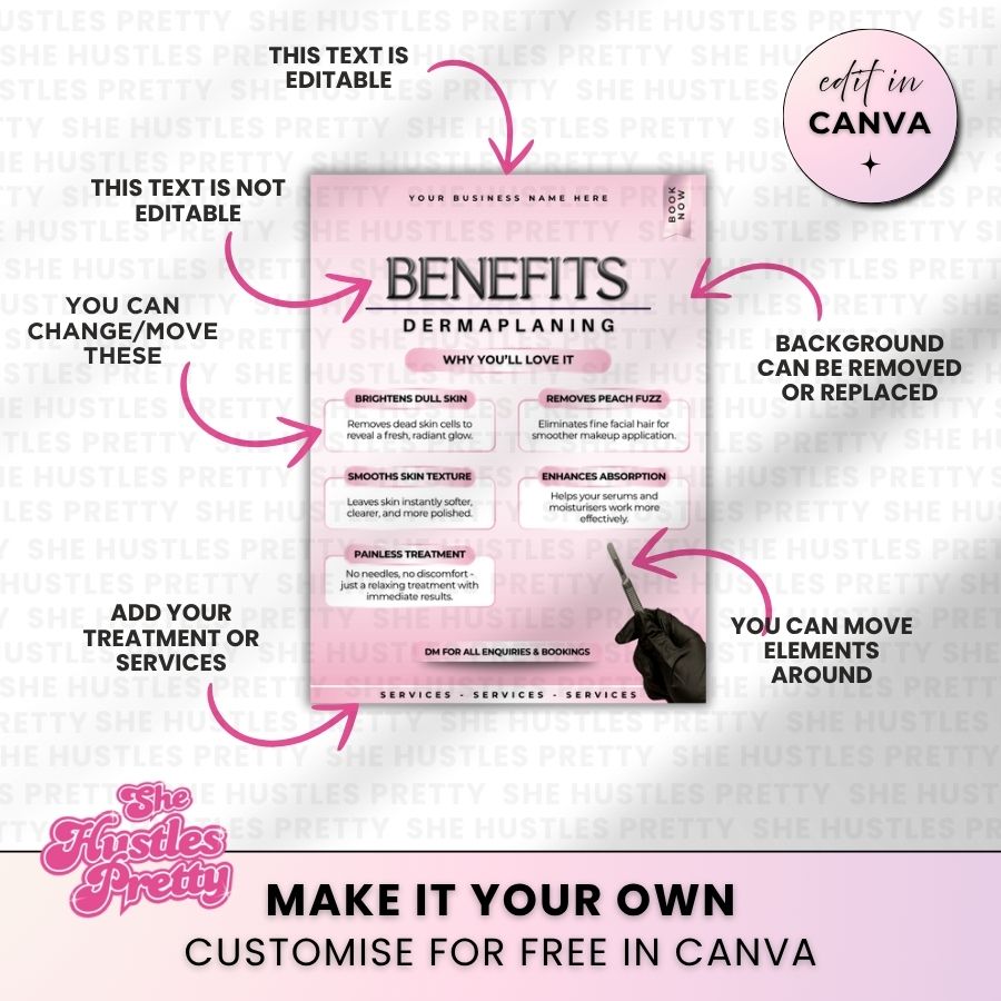 Dermaplaning Benefits Template for Social Media | White & Pink | For Beauty Professionals